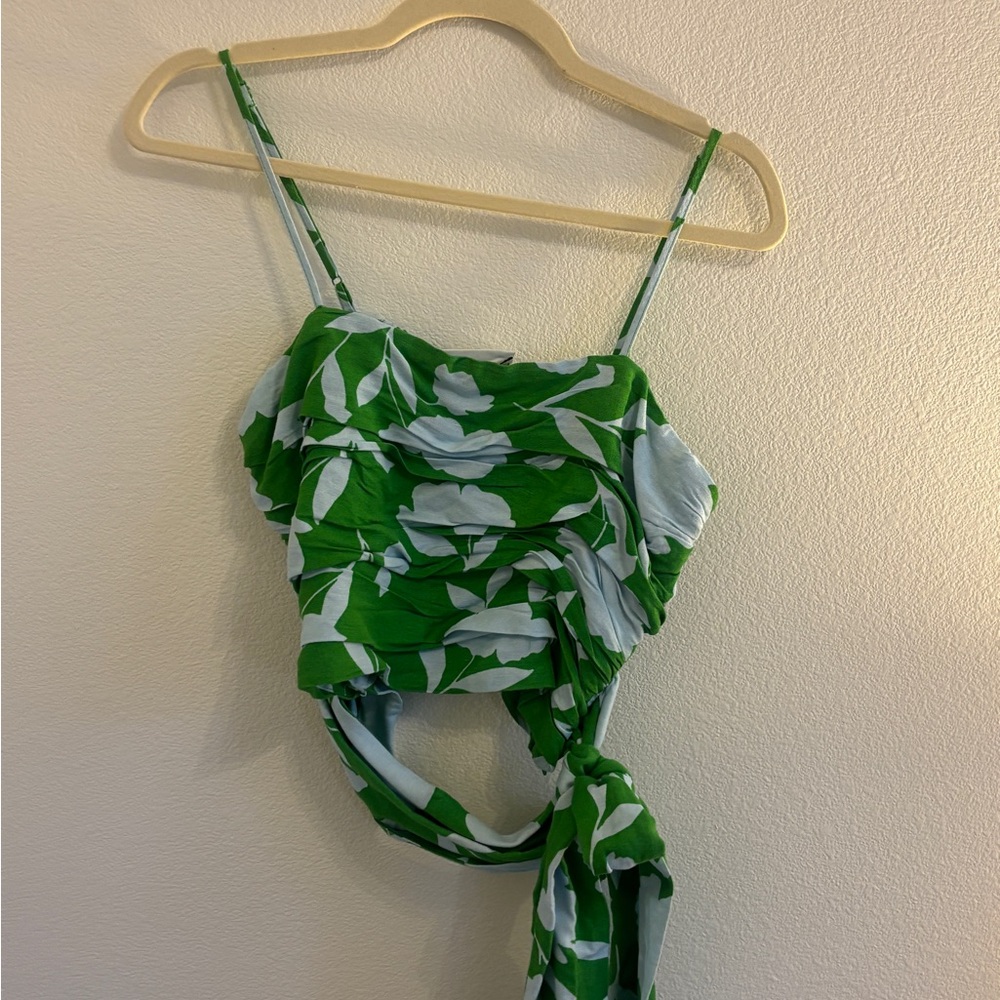 Leafy Green and White Camisole Top